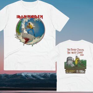Iron Maiden Beast Cracks The West Coast 1982 Tour T Shirt Heavy Metal Band Graph